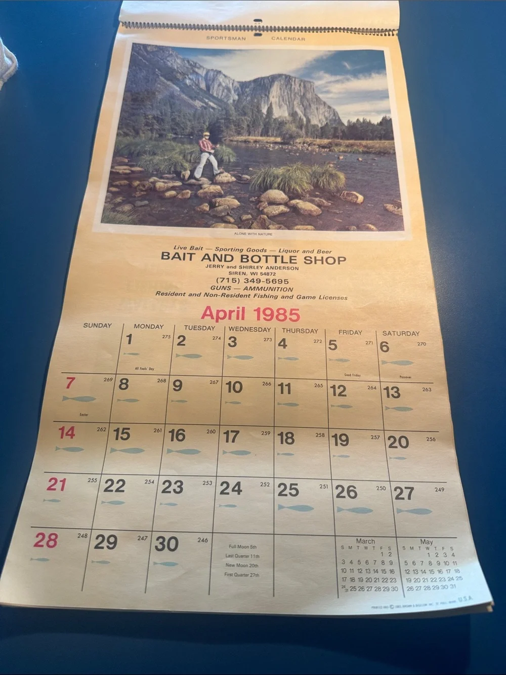 Vintage - January 1985 to December 1985 Bait & Bottle Shop calendar